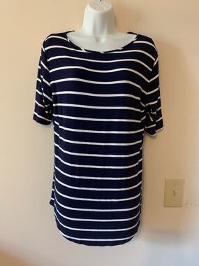 Navy & White Striped Short Sleeve Crew Tee
